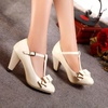 image:imageHee grand Mary Jane Heels for Women Closed Round Toe TStrap Bow Chunky Block Heels Soft Leather Office Work Pumps Wedding Dress Shoes Large Size190beige