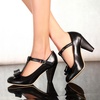 image:imageHee grand Mary Jane Heels for Women Closed Round Toe TStrap Bow Chunky Block Heels Soft Leather Office Work Pumps Wedding Dress Shoes Large Size190black