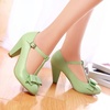 image:imageHee grand Mary Jane Heels for Women Closed Round Toe TStrap Bow Chunky Block Heels Soft Leather Office Work Pumps Wedding Dress Shoes Large Size190green