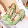 image:imageHee grand Mary Jane Heels for Women Closed Round Toe TStrap Bow Chunky Block Heels Soft Leather Office Work Pumps Wedding Dress Shoes Large Size190green