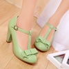 image:imageHee grand Mary Jane Heels for Women Closed Round Toe TStrap Bow Chunky Block Heels Soft Leather Office Work Pumps Wedding Dress Shoes Large Size190green