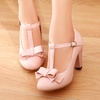 image:imageHee grand Mary Jane Heels for Women Closed Round Toe TStrap Bow Chunky Block Heels Soft Leather Office Work Pumps Wedding Dress Shoes Large Size190pink