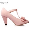image:imageHee grand Mary Jane Heels for Women Closed Round Toe TStrap Bow Chunky Block Heels Soft Leather Office Work Pumps Wedding Dress Shoes Large Size190pink