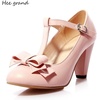 image:imageHee grand Mary Jane Heels for Women Closed Round Toe TStrap Bow Chunky Block Heels Soft Leather Office Work Pumps Wedding Dress Shoes Large Size190pink