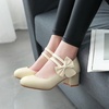 image:imageHee grand Mary Jane Low Heels for Women Closed Round Toe Chunky Block Double Ankle Strap Bow Pumps Wedding Office Work Dress Shoes189beige
