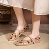image:imageHee grand Mesh Ballet Flats for Women Floral Embroidered Round Toe Ballerina Shoes Mary Jane FlatsApricot