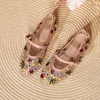 image:imageHee grand Mesh Ballet Flats for Women Floral Embroidered Round Toe Ballerina Shoes Mary Jane FlatsApricot