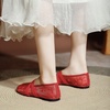 image:imageHee grand Mesh Ballet Flats for Women Floral Embroidered Round Toe Mary Jane Flats Dress Ballerina ShoesRed