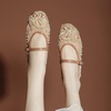 image:imageHee grand Mesh Ballet Flats for Women Pearl Floral Embroidered Round Toe Mary Jane Flats Dress Ballerina ShoesApricot