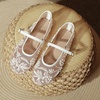 image:imageHee grand Mesh Ballet Flats for Women Pearl Floral Embroidered Round Toe Mary Jane Flats Dress Ballerina ShoesWhite