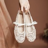 image:imageHee grand Mesh Ballet Flats for Women Pearl Floral Embroidered Round Toe Mary Jane Flats Dress Ballerina ShoesWhite