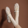 image:imageHee grand Mesh Ballet Flats for Women Pearl Floral Embroidered Round Toe Mary Jane Flats Dress Ballerina ShoesWhite