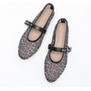 image:imageHee grand Mesh Flats for Women Round Toe Width Mary Jane Flats Crystal Rhinestone Studded Ballerina ShoesLeopard Black