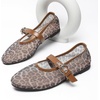 image:imageHee grand Mesh Flats for Women Round Toe Width Mary Jane Flats Crystal Rhinestone Studded Ballerina ShoesLeopard Brown a