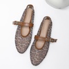 image:imageHee grand Mesh Flats for Women Round Toe Width Mary Jane Flats Crystal Rhinestone Studded Ballerina ShoesLeopard Brown a