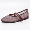 image:imageHee grand Mesh Flats for Women Round Toe Width Mary Jane Flats Crystal Rhinestone Studded Ballerina ShoesLeopard Red