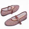 image:imageHee grand Mesh Flats for Women Round Toe Width Mary Jane Flats Crystal Rhinestone Studded Ballerina ShoesLeopard Red