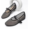image:imageHee grand Mesh Flats for Women Round Toe Width Mary Jane Flats Crystal Rhinestone Studded Ballerina ShoesMesh Black
