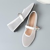 image:imageHee grand Mesh Flats for Women Round Toe Width Mary Jane Flats Crystal Rhinestone Studded Ballerina ShoesMesh White