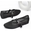 image:imageHee grand Mesh Flats for Women Round Toe Width Mary Jane Flats Crystal Rhinestone Studded Ballerina ShoesRhinestone Black