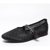 image:imageHee grand Mesh Flats for Women Round Toe Width Mary Jane Flats Crystal Rhinestone Studded Ballerina ShoesRhinestone Black