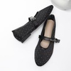 image:imageHee grand Mesh Flats for Women Round Toe Width Mary Jane Flats Crystal Rhinestone Studded Ballerina ShoesRhinestone Black