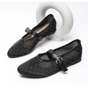 image:imageHee grand Mesh Flats for Women Round Toe Width Mary Jane Flats Crystal Rhinestone Studded Ballerina ShoesRhinestone Black