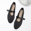 image:imageHee grand Mesh Flats for Women Round Toe Width Mary Jane Flats Crystal Rhinestone Studded Ballerina ShoesRhinestone Black