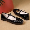 image:imageHee grand Patent Leather Flats for Women Adjustable TStrap Buckle Square Toe Mary Jane Shoes Comfortable Flats490black