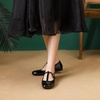 image:imageHee grand Patent Leather Flats for Women Adjustable TStrap Buckle Square Toe Mary Jane Shoes Comfortable Flats490black