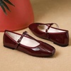 image:imageHee grand Patent Leather Flats for Women Adjustable TStrap Buckle Square Toe Mary Jane Shoes Comfortable Flats490wine