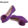 image:imageHee grand Pom Pom Ballet Flats for Women Suede Pointed Toe SlipOn Casual Comfortable Flat ShoesDark Purple