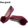 image:imageHee grand Pom Pom Ballet Flats for Women Suede Pointed Toe SlipOn Casual Comfortable Flat ShoesWine Red