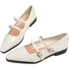 image:imageHee grand Retro Ankle Strap Buckle Mary Jane Shoes Women Pointed Toe PU Leather Low Heel Dress ShoesApricot