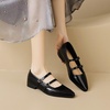 image:imageHee grand Retro Ankle Strap Buckle Mary Jane Shoes Women Pointed Toe PU Leather Low Heel Dress ShoesBlack
