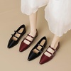 image:imageHee grand Retro Ankle Strap Buckle Mary Jane Shoes Women Pointed Toe PU Leather Low Heel Dress ShoesRed