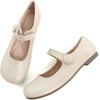 image:imageHee grand Retro Mary Jane Shoes for Women Cute Round Toe Buckle Ballet Flats Leather Dress Flats Soft Work FlatsApricot