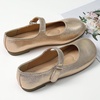 image:imageHee grand Retro Mary Jane Shoes for Women Cute Round Toe Buckle Ballet Flats Leather Dress Flats Soft Work FlatsGold