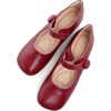 image:imageHee grand Retro Mary Jane Shoes for Women Cute Round Toe Buckle Ballet Flats Leather Dress Flats Soft Work FlatsRed