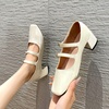 image:imageHee grand Retro Square Toe Ankle Buckles Mary Jane Chunky Heels for Women Comfortable Mid Block Heel Work Pumps Patent Leather Dress Shoes196beige