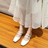 image:imageHee grand Retro Square Toe Ankle Buckles Mary Jane Chunky Heels for Women Comfortable Mid Block Heel Work Pumps Patent Leather Dress Shoes196beige