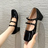 image:imageHee grand Retro Square Toe Ankle Buckles Mary Jane Chunky Heels for Women Comfortable Mid Block Heel Work Pumps Patent Leather Dress Shoes196black