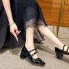 image:imageHee grand Retro Square Toe Ankle Buckles Mary Jane Chunky Heels for Women Comfortable Mid Block Heel Work Pumps Patent Leather Dress Shoes196black