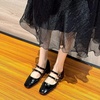 image:imageHee grand Retro Square Toe Ankle Buckles Mary Jane Chunky Heels for Women Comfortable Mid Block Heel Work Pumps Patent Leather Dress Shoes196black