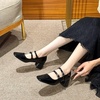 image:imageHee grand Retro Square Toe Ankle Buckles Mary Jane Chunky Heels for Women Comfortable Mid Block Heel Work Pumps Patent Leather Dress Shoes196black