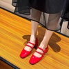image:imageHee grand Retro Square Toe Ankle Buckles Mary Jane Chunky Heels for Women Comfortable Mid Block Heel Work Pumps Patent Leather Dress Shoes196red