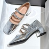 image:imageHee grand Retro Square Toe Ankle Buckles Mary Jane Chunky Heels for Women Comfortable Mid Block Heel Work Pumps Patent Leather Dress Shoes196silver