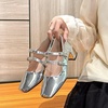 image:imageHee grand Retro Square Toe Ankle Buckles Mary Jane Chunky Heels for Women Comfortable Mid Block Heel Work Pumps Patent Leather Dress Shoes196silver