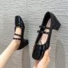 image:imageHee grand Retro Square Toe Ankle Buckles Mary Jane Chunky Heels for Women Comfortable Mid Block Heel Work Pumps Patent Leather Dress Shoes197black