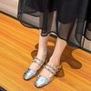image:imageHee grand Retro Square Toe Ankle Buckles Mary Jane Chunky Heels for Women Comfortable Mid Block Heel Work Pumps Patent Leather Dress Shoes197silver
